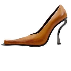 Jeffrey Campbell tan leather Centauri Pointed Toe sculpted heel Pump 6 6.5 shoes
